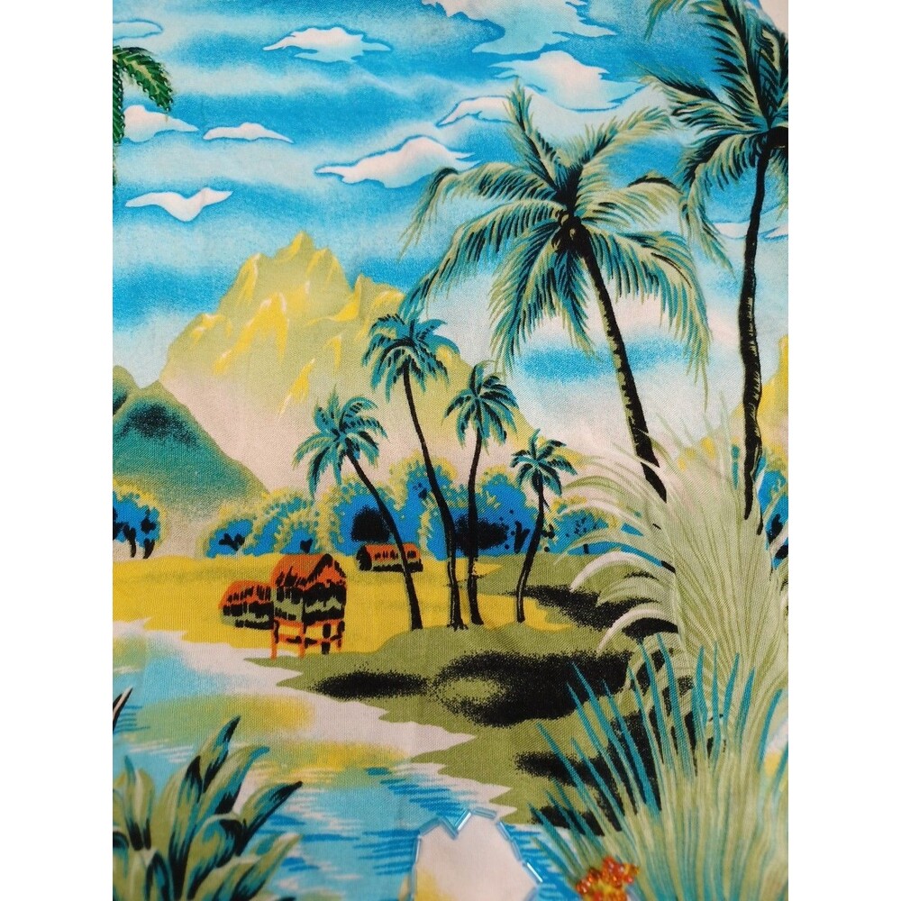 Colorful Hawaiian Dress Sz L Embellished Beaded Palms Floral Pineapple Sequins - Picture 10 of 12